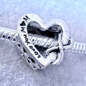 Love You MOM Heart Charm Silver Ribbon fits PANDORA